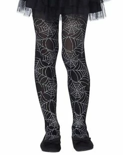 Metallic Silver Spider Web Tights