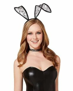 Black Velour And Lace Bunny Ears