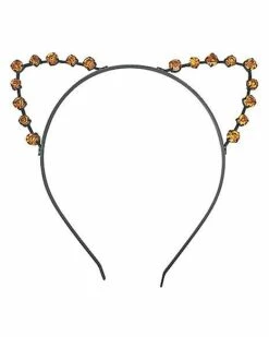 Orange Rhinestone Cat Ears Headband