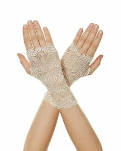 Fingerless White Lace Gloves