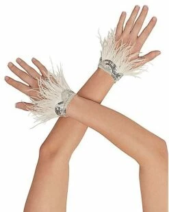 White Faux Feather Angel Gloves