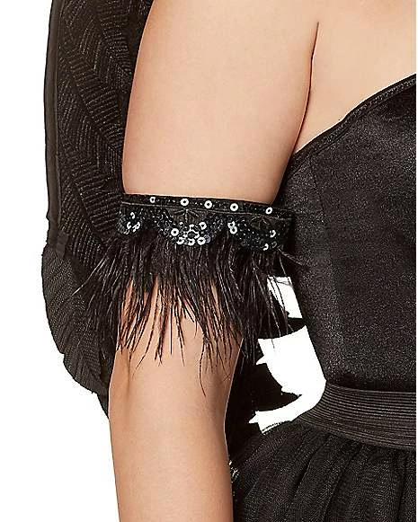 Black Faux Feather Raven Gloves 2 Black Faux Feather Raven Gloves - Image 2