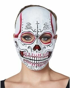 Red Sugar Skull Half Mask