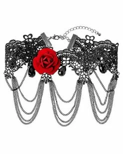 Day Of The Dead Rose Lace Choker Necklace -Spook & Style Shop 01433416 c