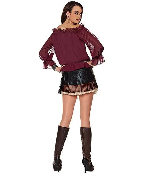 Adult Burgundy Ruffle Top 2 Adult Burgundy Ruffle Top - Image 2