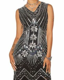 Adult Black Beaded Flapper Dress -Spook & Style Shop 01470350 d
