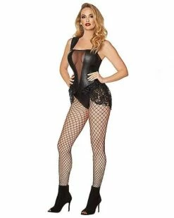 Adult Black Faux Leather And Lace Bodysuit -Spook & Style Shop 01481183 c