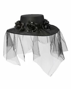 Black Veiled Day Of The Dead Flower Hat -Spook & Style Shop 01507011 c