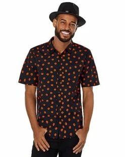 Pumpkin Print Button Down Shirt -Spook & Style Shop 01526292 c