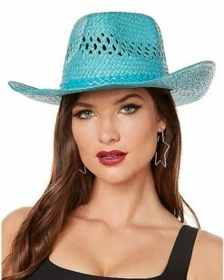 Blue Straw Cowboy Hat