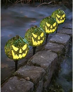 Light-Up LED Green Jack-O-Lantern Pathway Markers