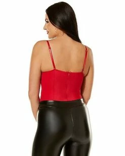 Red Pleather Lace Cup Bodysuit -Spook & Style Shop 01587500 b