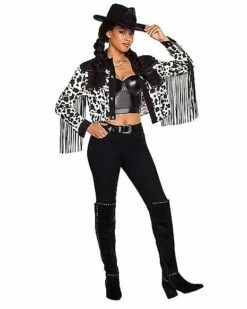 Adult Western Cow Print Fringe Jacket