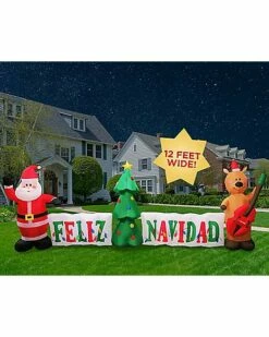 4 Ft Light Up Feliz Navidad Inflatable Decoration -Spook & Style Shop 07514565 c